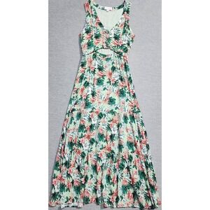 Lost + Wander Green Floral Cutout Maxi Dress Sleeveless Tiered Rayon Size S